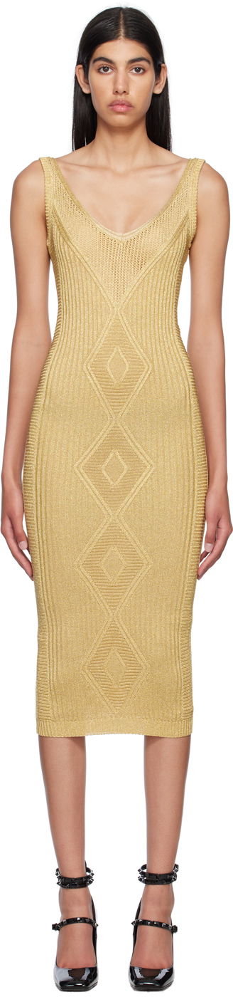 Kjole Valentino V-Neck Midi Dress "Gold" Beige | 2B3KD09U7SK, 0