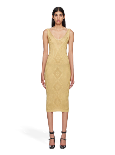 Kjole Valentino V-Neck Midi Dress "Gold" Beige | 2B3KD09U7SK