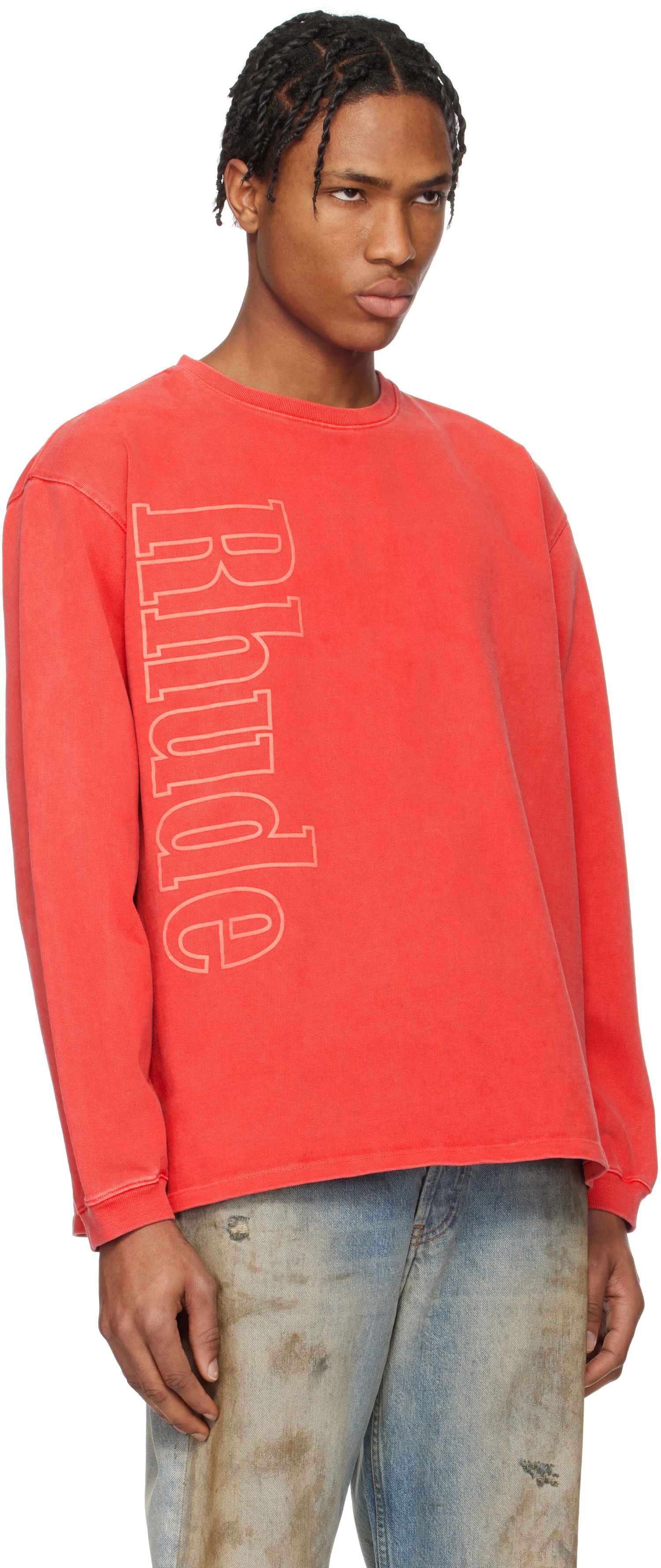 Sweatshirt Rhude Rhude Side Logo Long Sleeve T-Shirt Rød | RHPS25TT13012, 1