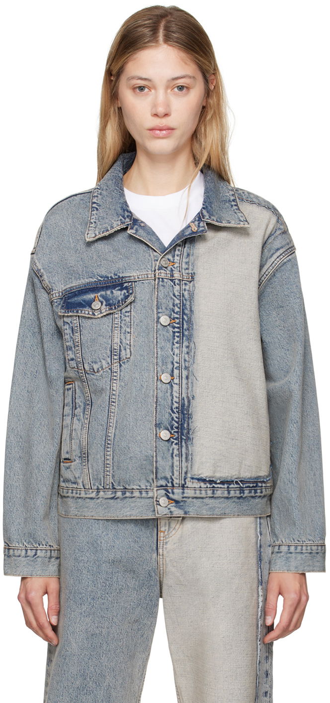 Jakke Maison Margiela MM6 Blue Paneled Denim Jacket Grå | S52AM0307 S30844