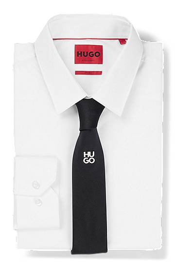 Tørklæde BOSS HUGO Jacquard Tie with Metallic Stacked-Logo Sort | 50503476, 1