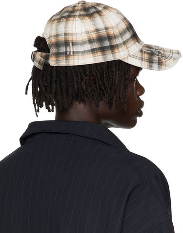 Kasket Acne Studios Acne Studios Distressed Plaid Cap Beige | C40410-, 4