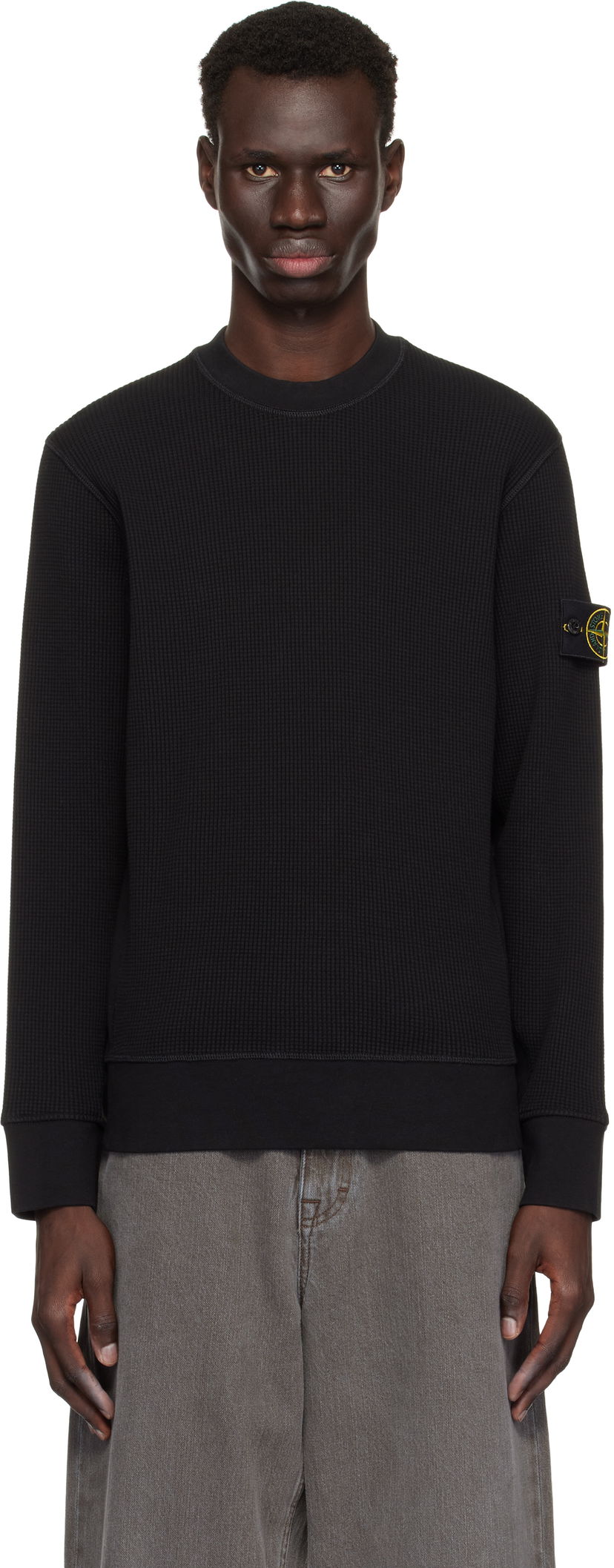 Sweater Stone Island Stone Island Waffle Fleece Sweatshirt Sort | K1S15 6100008 S0044
