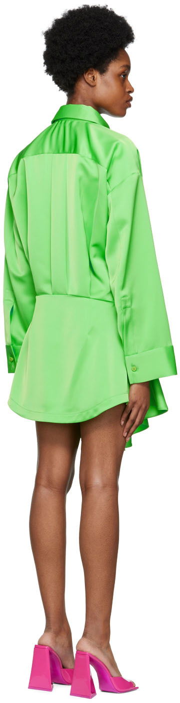 Kjole The Attico Attico Candice Satin Mini Shirt Dress Grøn | 228WCA124 E020, 2
