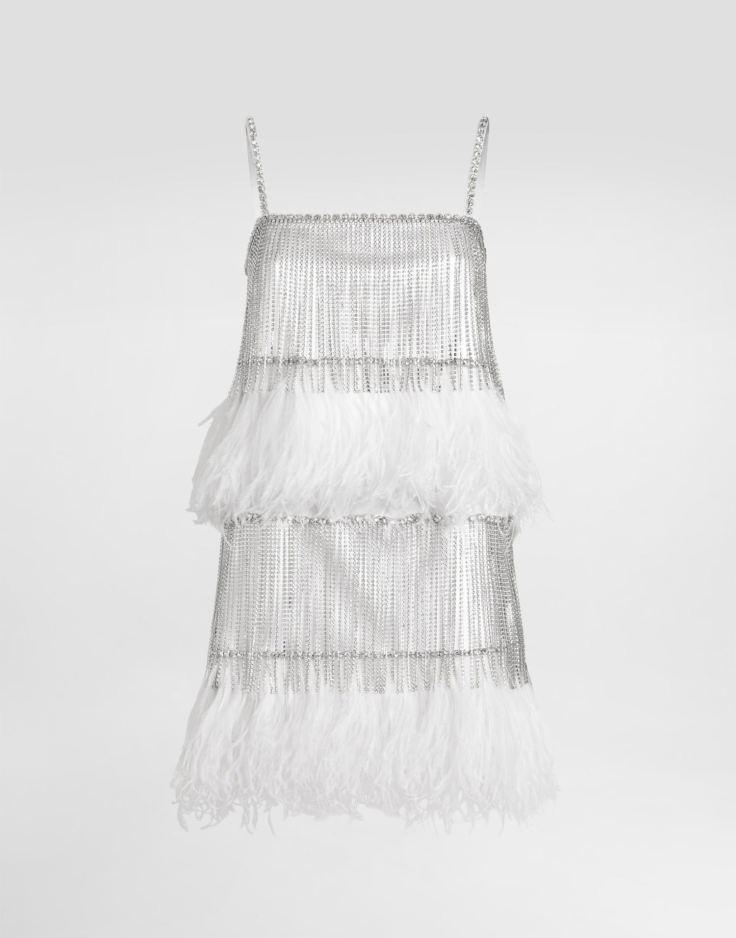 Kjole Dolce & Gabbana Dolce & Gabbana Satin and Feather Mini Dress with Crystal Fringe Hvid | F60FHZGDDI6G1012, 0