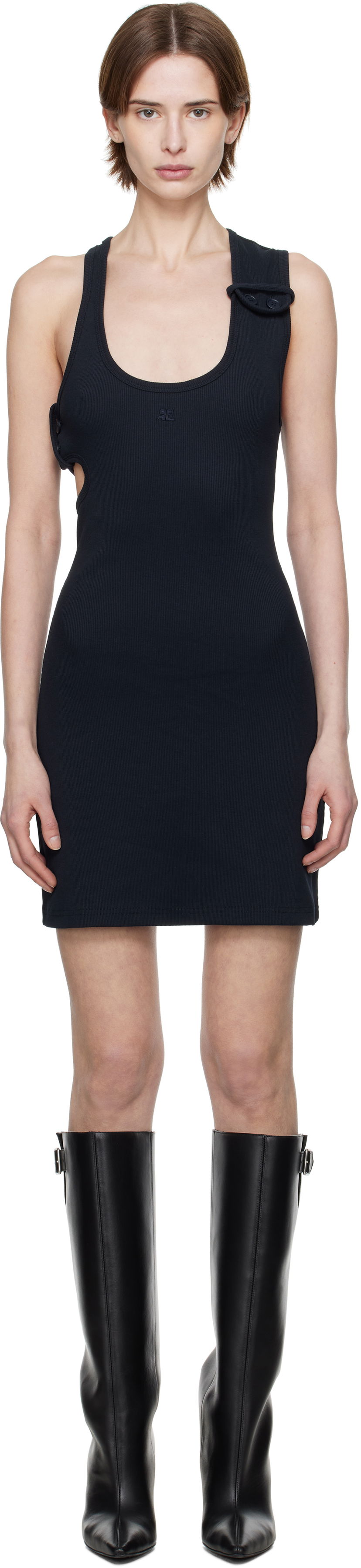 Kjole Courrèges Courrèges Double Buckle Rib Minidress Mørkeblå | 125JRO550JS0194