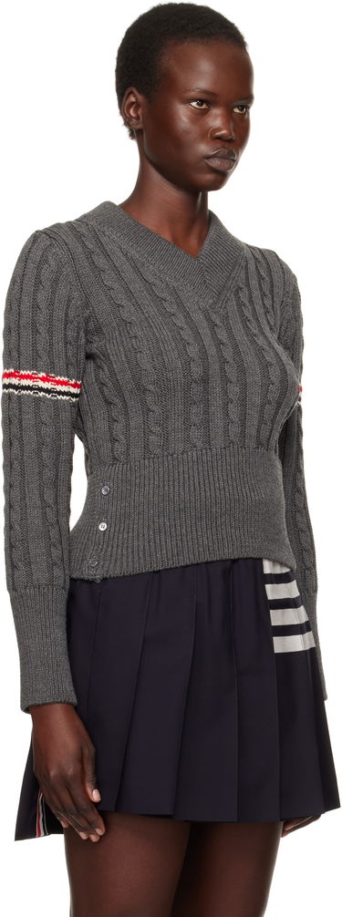 Sweater Thom Browne Classic Cable V-Neck Wool Sweater Blå | FKA479A-Y1024, 1