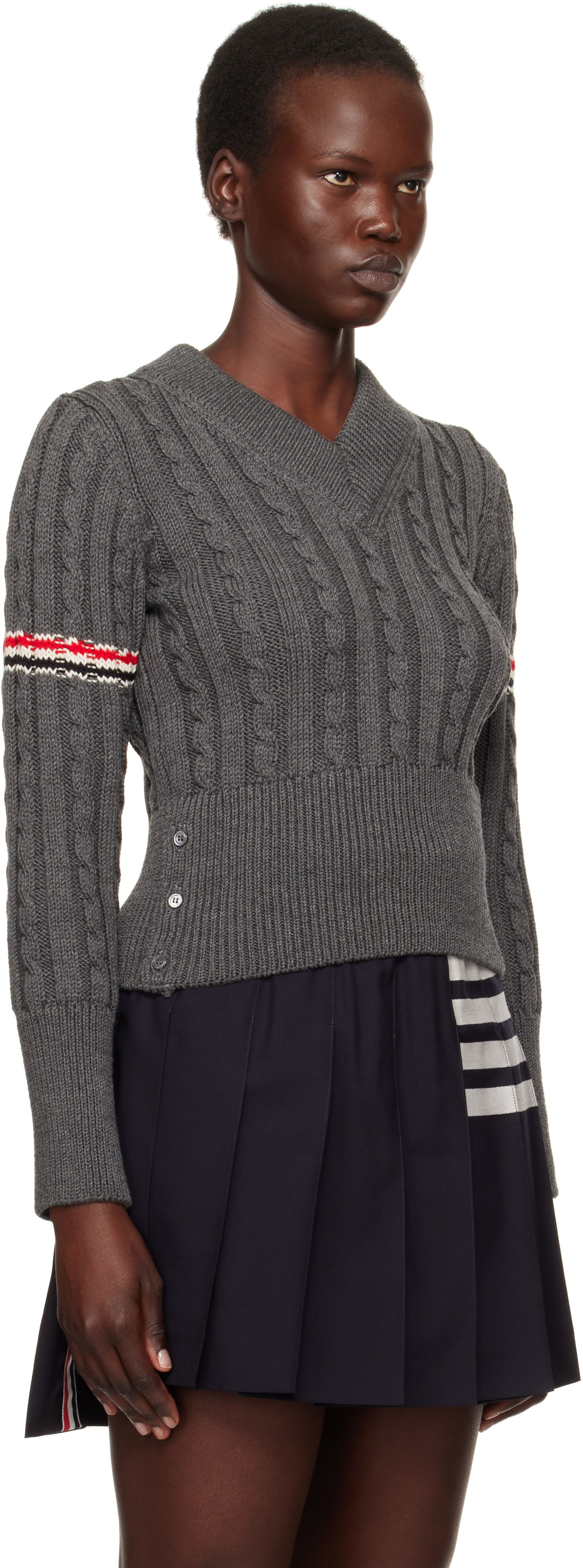 Sweater Thom Browne Classic Cable V-Neck Wool Sweater Blå | FKA479A-Y1024, 1