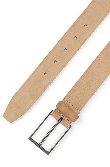 Bælter BOSS BOSS Suede Belt with Logo Beige | 50470776, 1