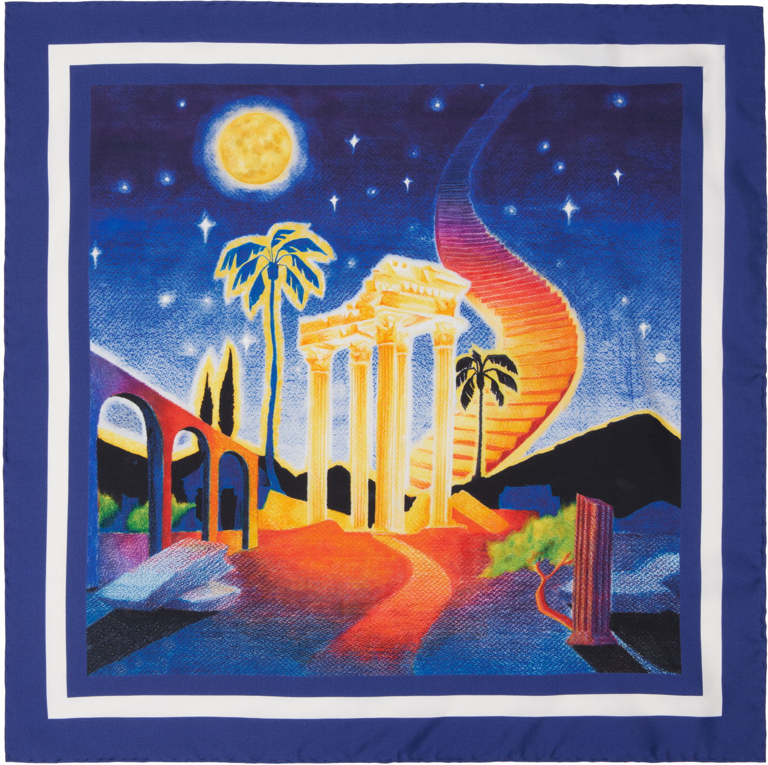 Tørklæde Casablanca Silk Scarf with Stairway Print Blå | APS25-ACC-052-05, 0