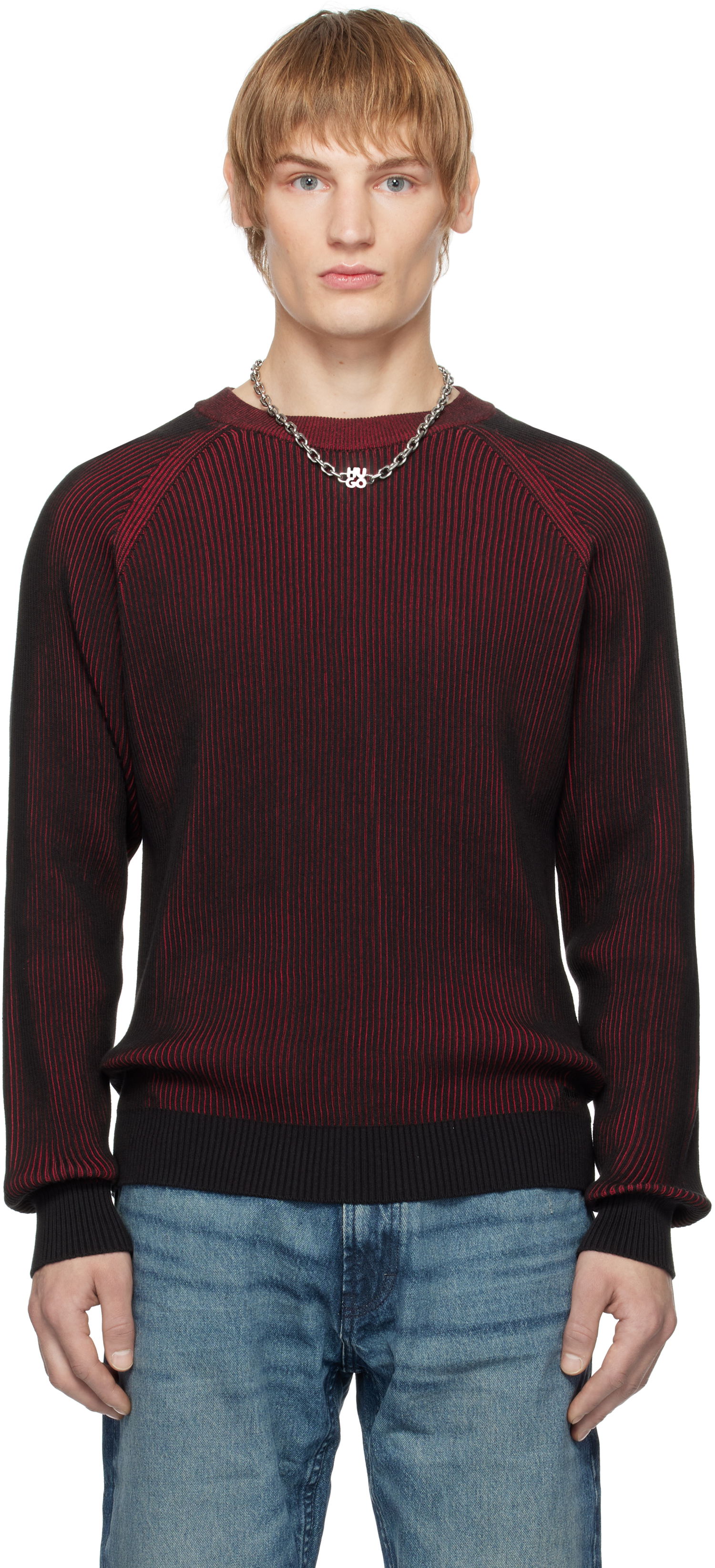 Sweater BOSS Two-Tone Ribbed Cotton Sweater Rød | 50531799, 0
