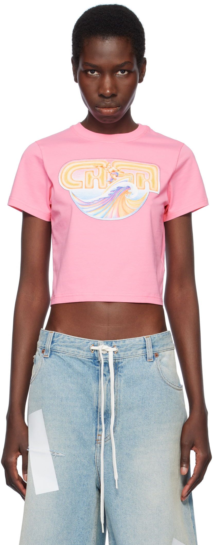 Crop top Casablanca Casablanca Casa Surf Cropped T-Shirt Lyserød | WS25-JTS-009-05