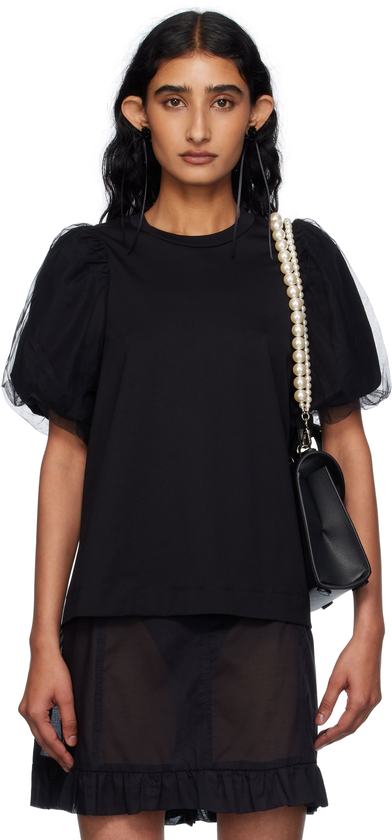 T-shirt Simone Rocha Simone Rocha Tulle Overlay Puff Sleeve T-Shirt Sort | 5397 0553, 0