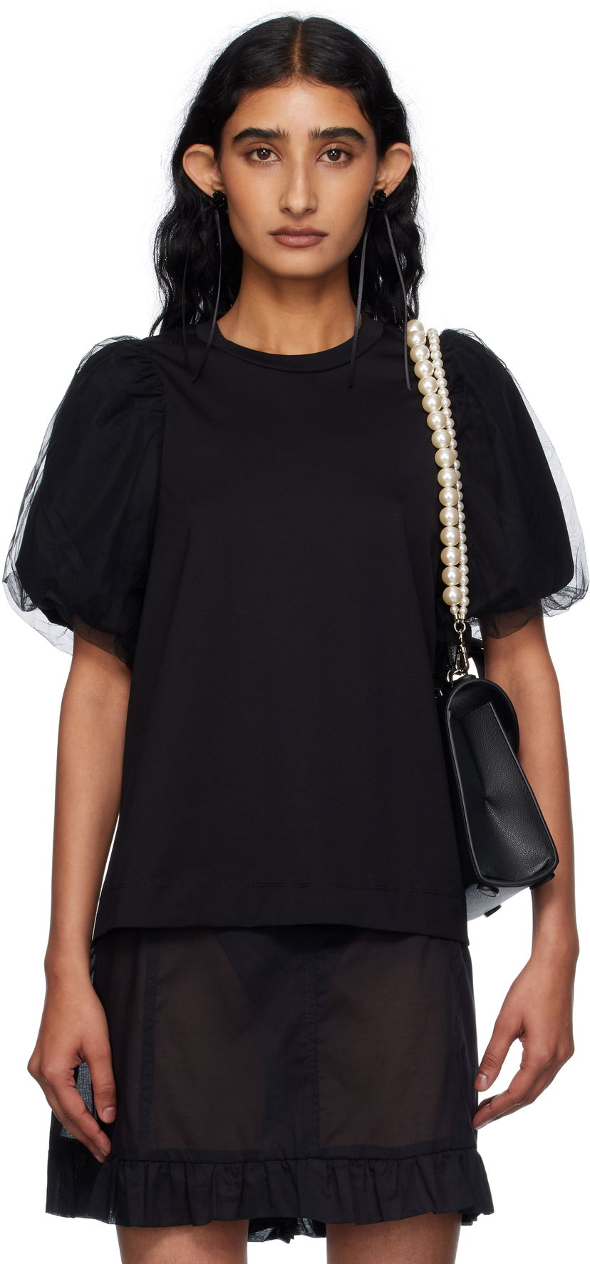 T-shirt Simone Rocha Simone Rocha Tulle Overlay Puff Sleeve T-Shirt Sort | 5397 0553