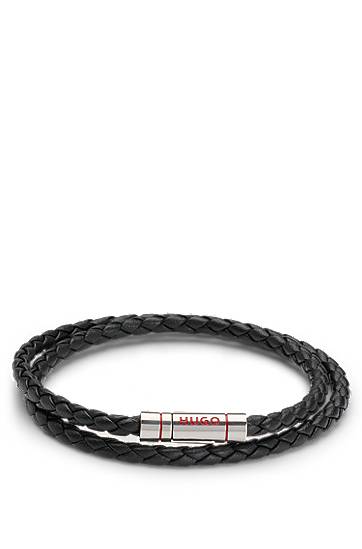 Armbånd BOSS HUGO Double Braided Leather Cuff Bracelet Sort | 50532309