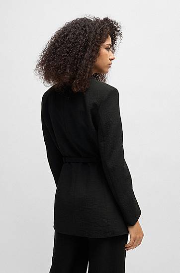 Jakke BOSS Seersucker Blazer with Buckled Belt Sort | 50537559, 1