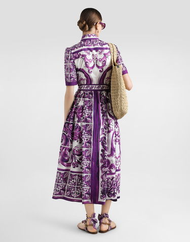Kjole Dolce & Gabbana Dolce & Gabbana Majolica Print Poplin Shirt Dress Lilla | F6JFNTFI5JPHP5DQ, 2