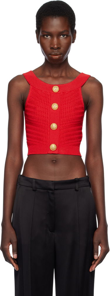 Tanktop Balmain Balmain Buttoned Boatneck Knit Cropped Tank Top Rød | EF0AB426KI42, 0