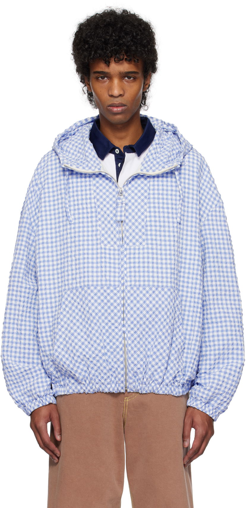 Vindjakke Marni Marni Gingham Seersucker Hooded Jacket Blå | JUMU0179SU UTN929