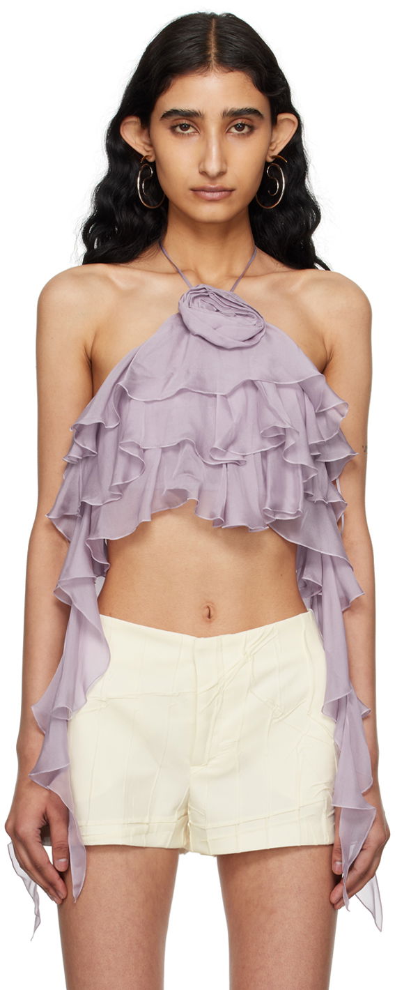Crop top Blumarine Flounce Halter Top with Rose Detail Lilla | P444C092A, 0