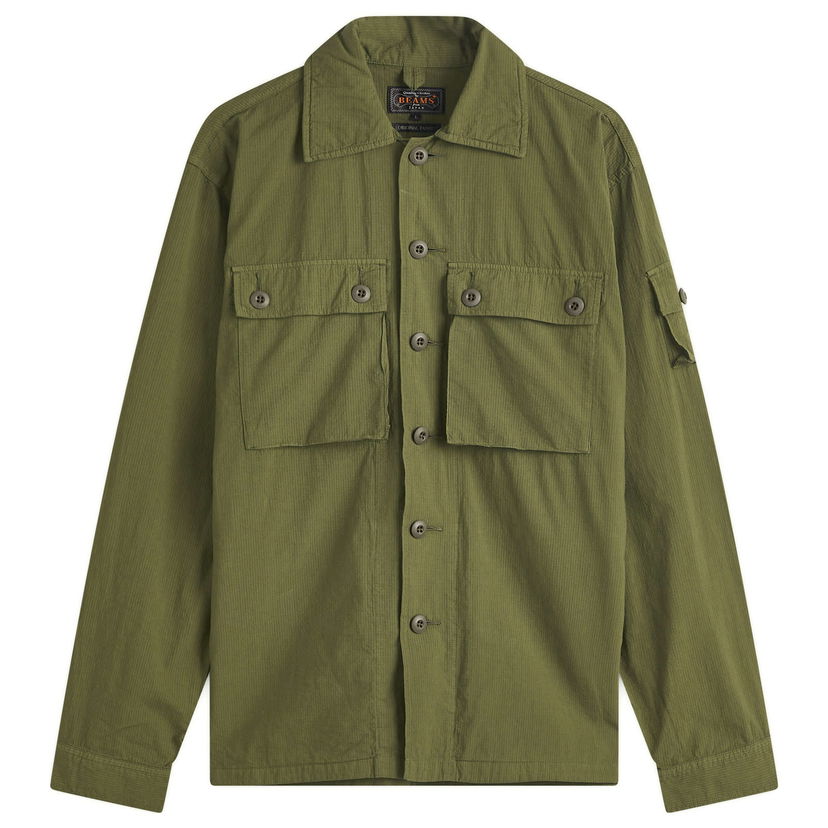 Skjorte BEAMS Beams Plus Textured Ripstop Shirt Jacket, Size Large Grøn | 3818-0641-791-67