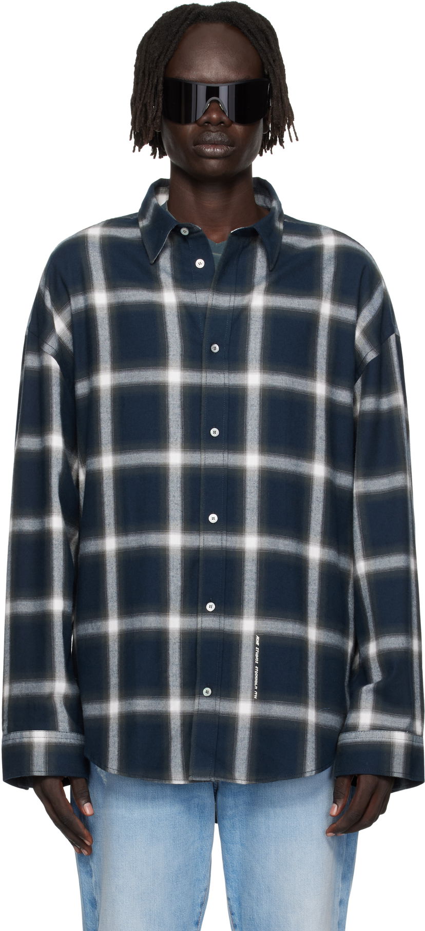 Skjorte Acne Studios Plaid Button-Up Shirt Mørkeblå | BB0632-