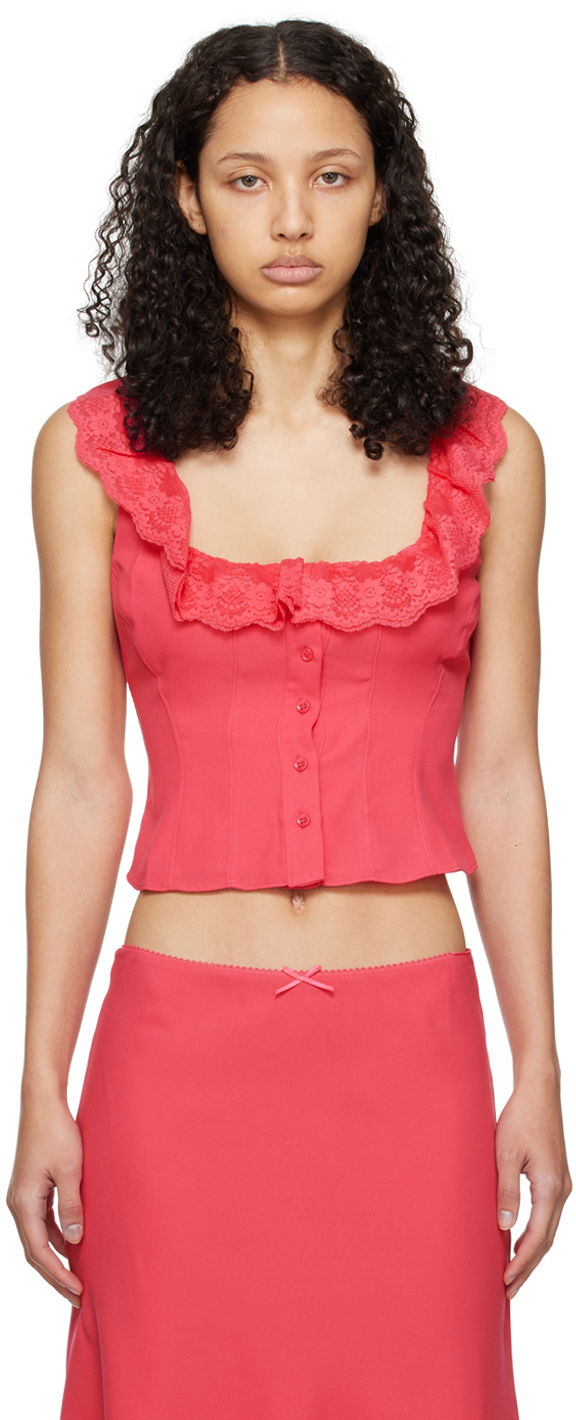 Tanktop GUIZIO Guizio Paloma Lace Trim Top Lyserød | R24108W016, 0