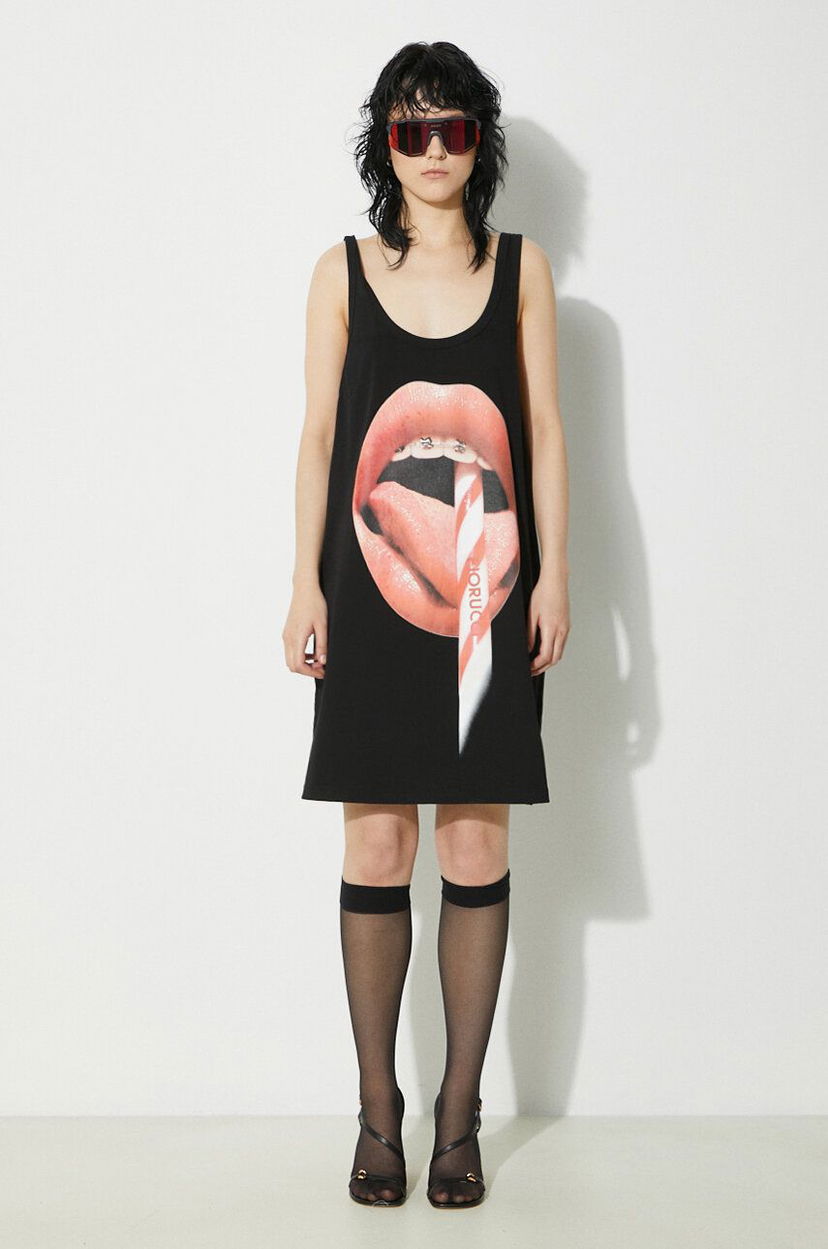 Tanktop Fiorucci Fiorucci Oversize Mini Tank Dress with Mouth Print Sort | W01FPDTA111CO01BK01