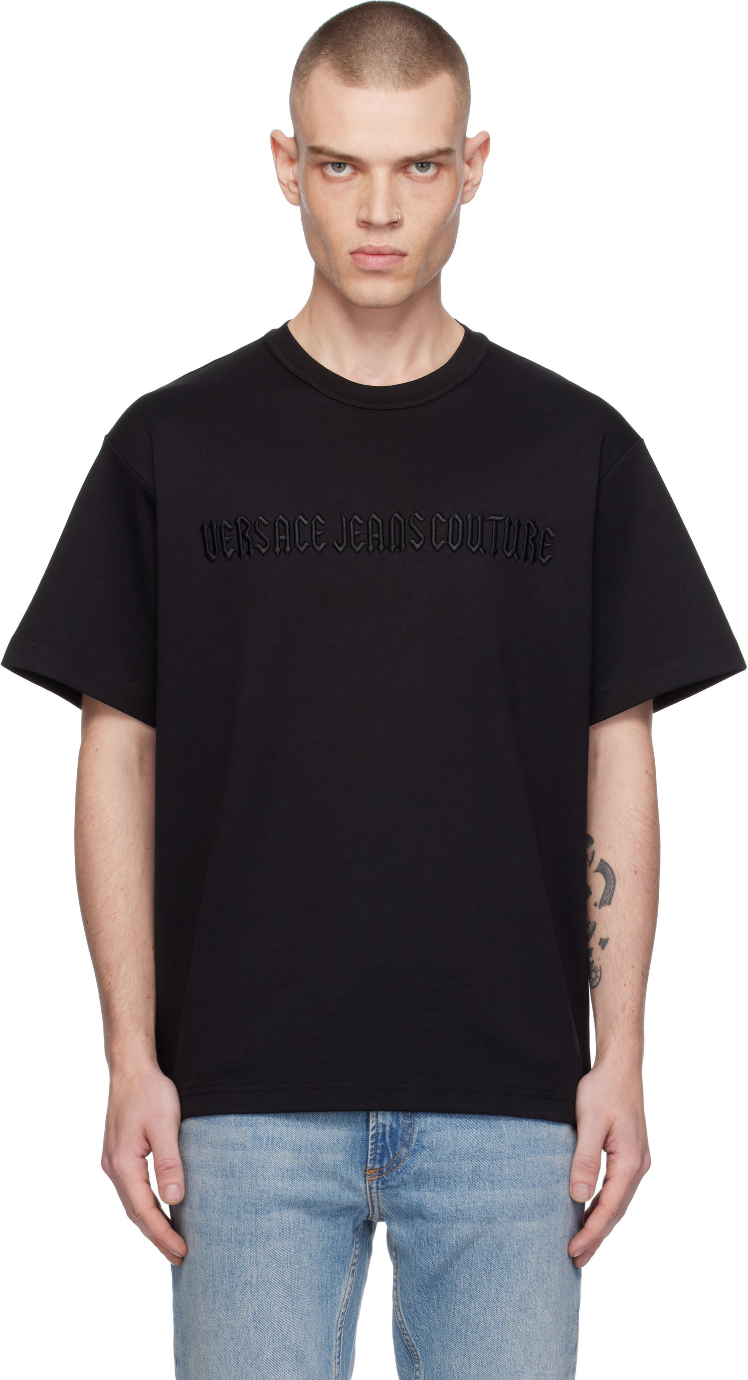 T-shirt Versace Logo Line Goth T-Shirt Sort | E77GAHC01_ECJ03C, 0