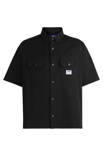 Skjorte BOSS Oversized Cotton Twill Shirt with Logo Patch Sort | 50517871, 0