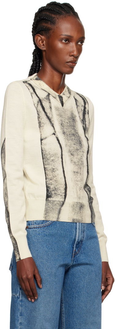 Sweater Maison Margiela MM6 Maison Margiela Folded Printed Cardigan Beige | S52HP0031 M13129, 4