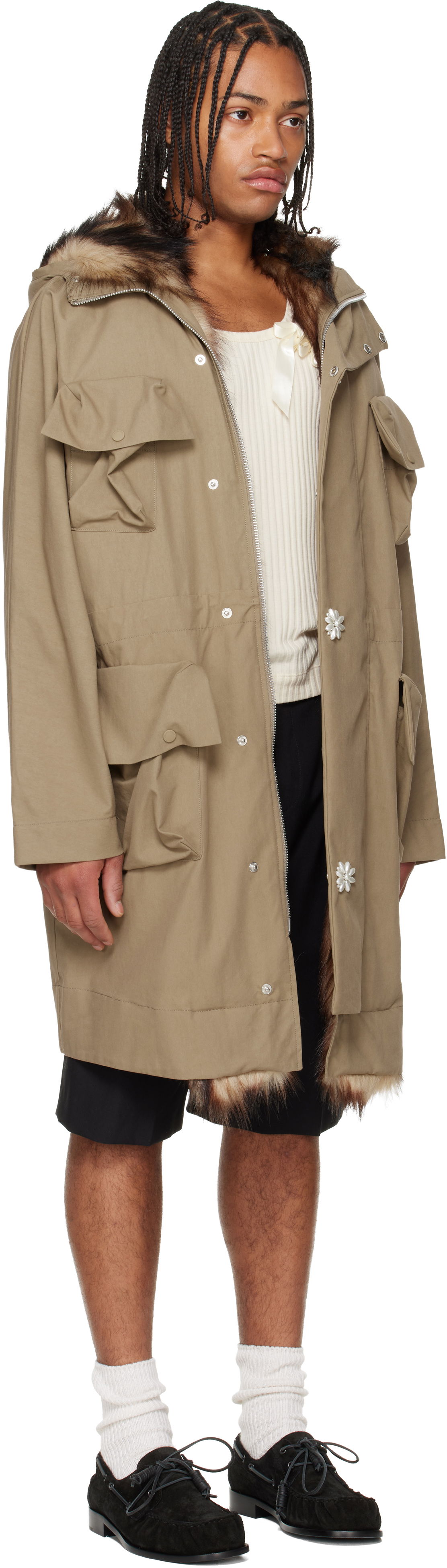 Parka Simone Rocha Simone Rocha Multi Pocket Faux Fur Lined Parka Coat Beige | 2078B 1267, 1