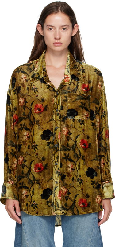 Skjorte R13 R13 Floral-Print Velvet Drop-Neck Shirt Grøn | R13WR004-R595A, 0