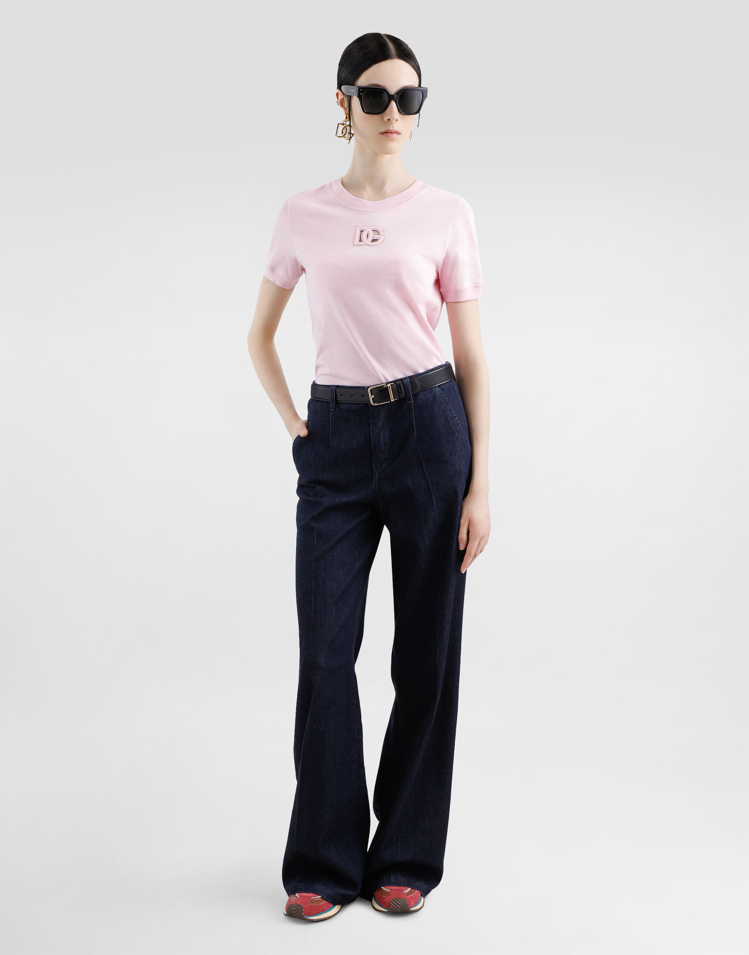 T-shirt Dolce & Gabbana Dolce & Gabbana Jersey T-Shirt with Raised DG Logo Lyserød | F8N08ZGDCX1F2528, 1