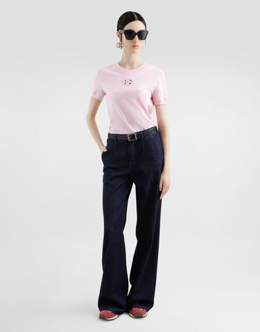 T-shirt Dolce & Gabbana Dolce & Gabbana Jersey T-Shirt with Raised DG Logo Lyserød | F8N08ZGDCX1F2528, 1