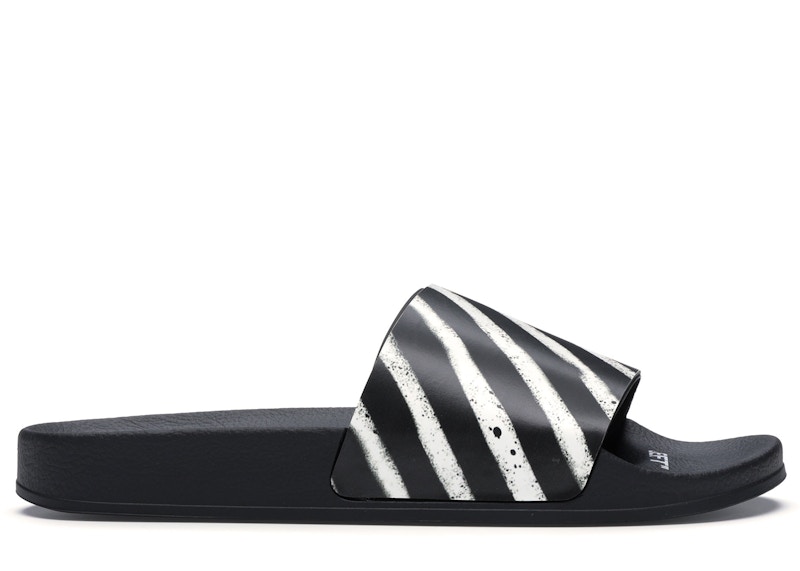 Sneakers og sko Off-White Spray Stripes Slider Black White FW19 Sort | OMIA088E19C220511001
