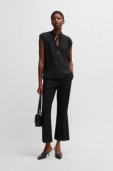 Tanktop BOSS Stretch Sleeveless Plissé Top Sort | 50546364, 1