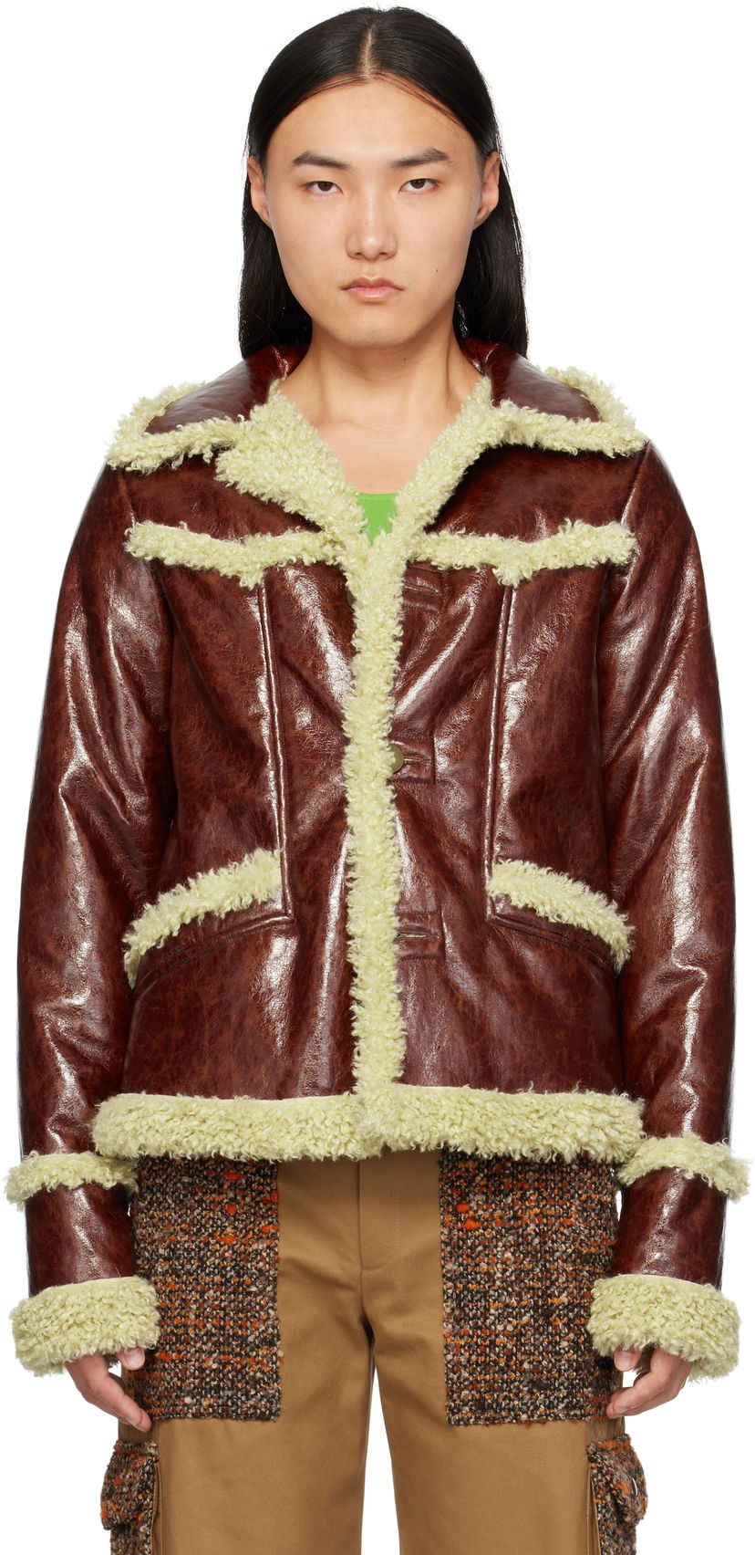 Jakke Anna Sui Anna Sui Runway Faux-Leather and Shearling Jacket Brun | M824A31