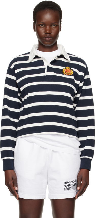 Polo skjorte Sporty & Rich Navy & White Striped Cropped Rugby Polo Mørkeblå | ST008506243ST39, 0