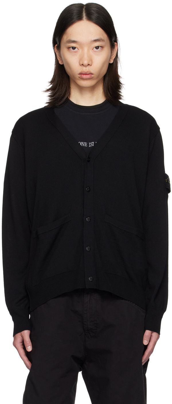 Sweater Stone Island Black Patch Cardigan Sort | 8115511C4