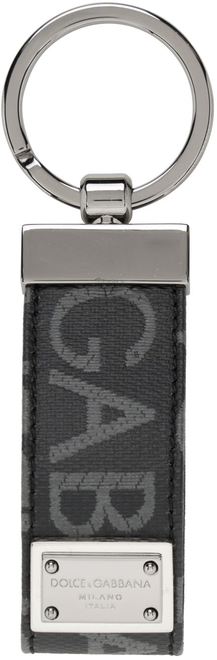 Nøgleringe Dolce & Gabbana Black Jacquard Keychain Sort | BP1371AJ705