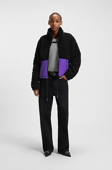 Jakke BOSS Teddy jacket with colour-blocking and embroidered logo Lilla | 50546382, 1