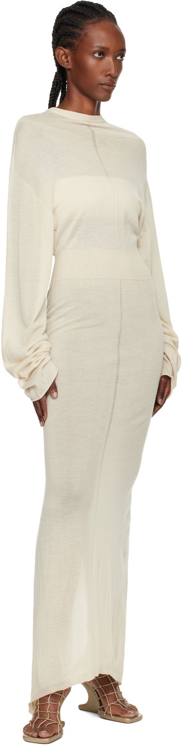 Kjole Rick Owens Concordians Knit Hooded Maxi Dress Beige | RP02E4649 M, 3