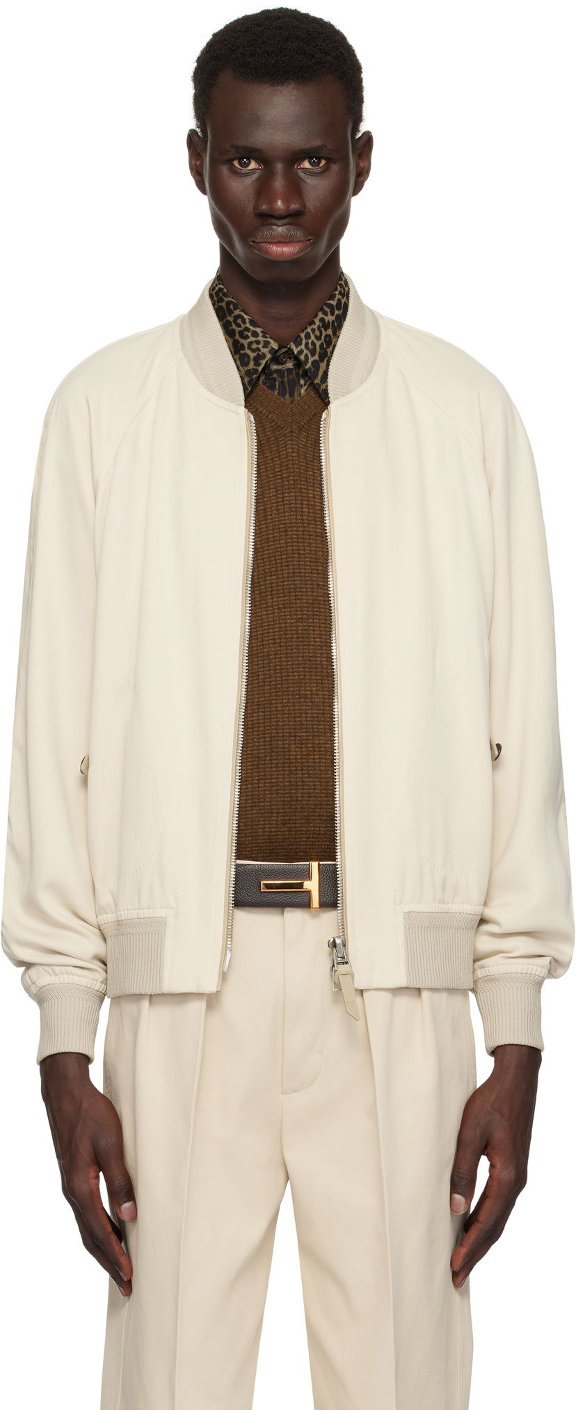 Bomberjakke Tom Ford TOM FORD Fluid Gabardine Bomber Jacket Beige | OBS046-FMT049S25