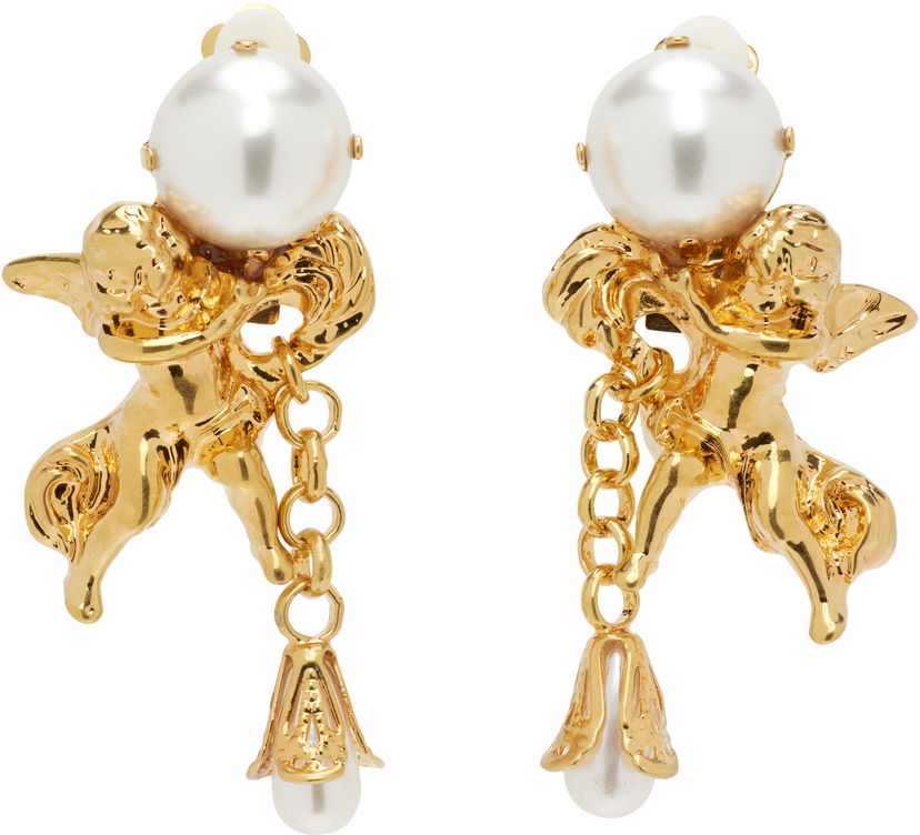 Øreringe Balmain Agnes Baroque Pearl Cherub Dangle Brass Clip-on Earrings Gul | FN1XI517MPLT