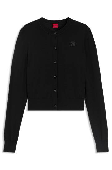 Sweater BOSS Crew-neck merino wool cardigan with stacked logo Sort | 50550984, 0