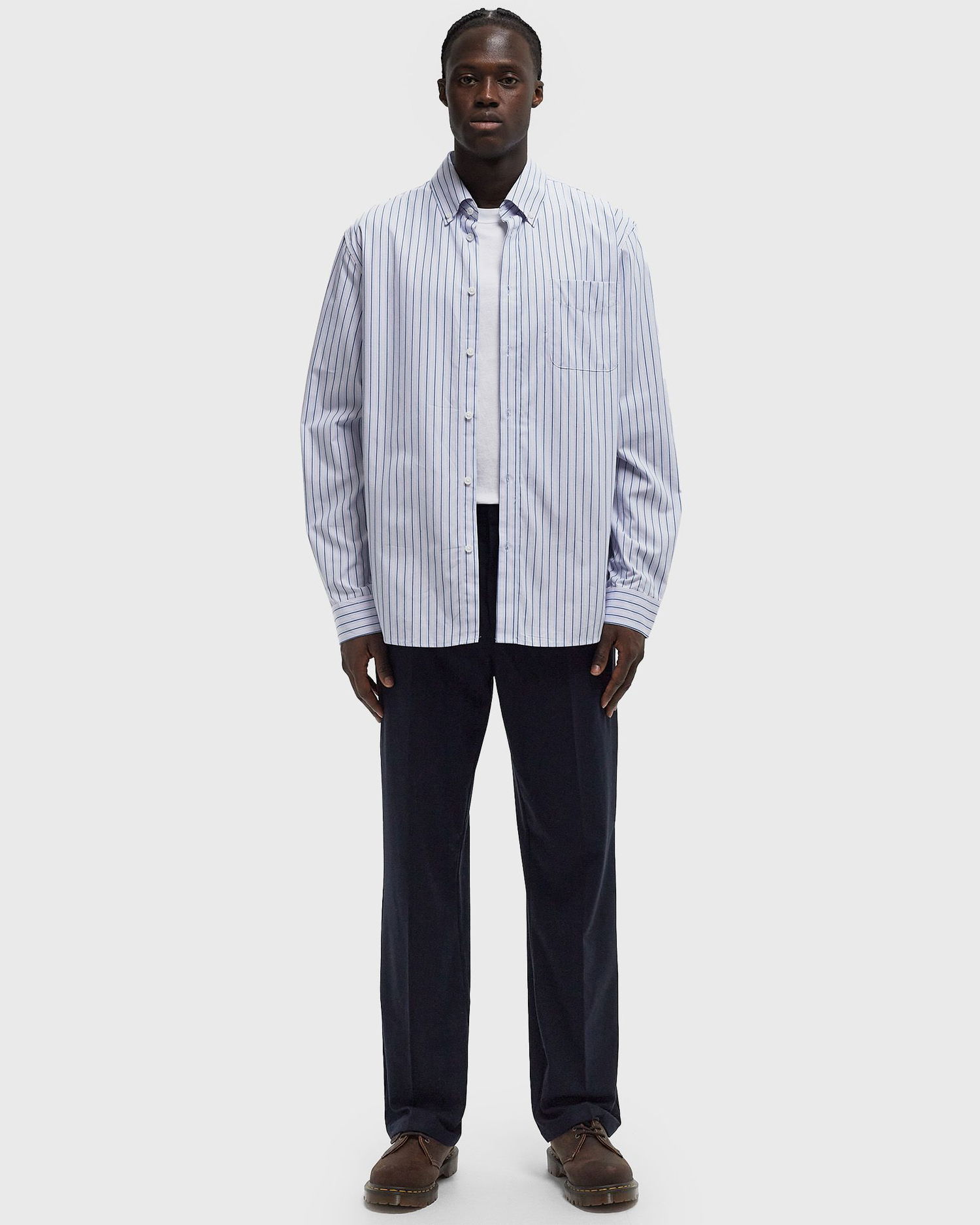 Skjorte Les Deux Les Deux Kent Stripe Peached Poplin Shirt, Size XL Blå | LDM410206-456679, 1