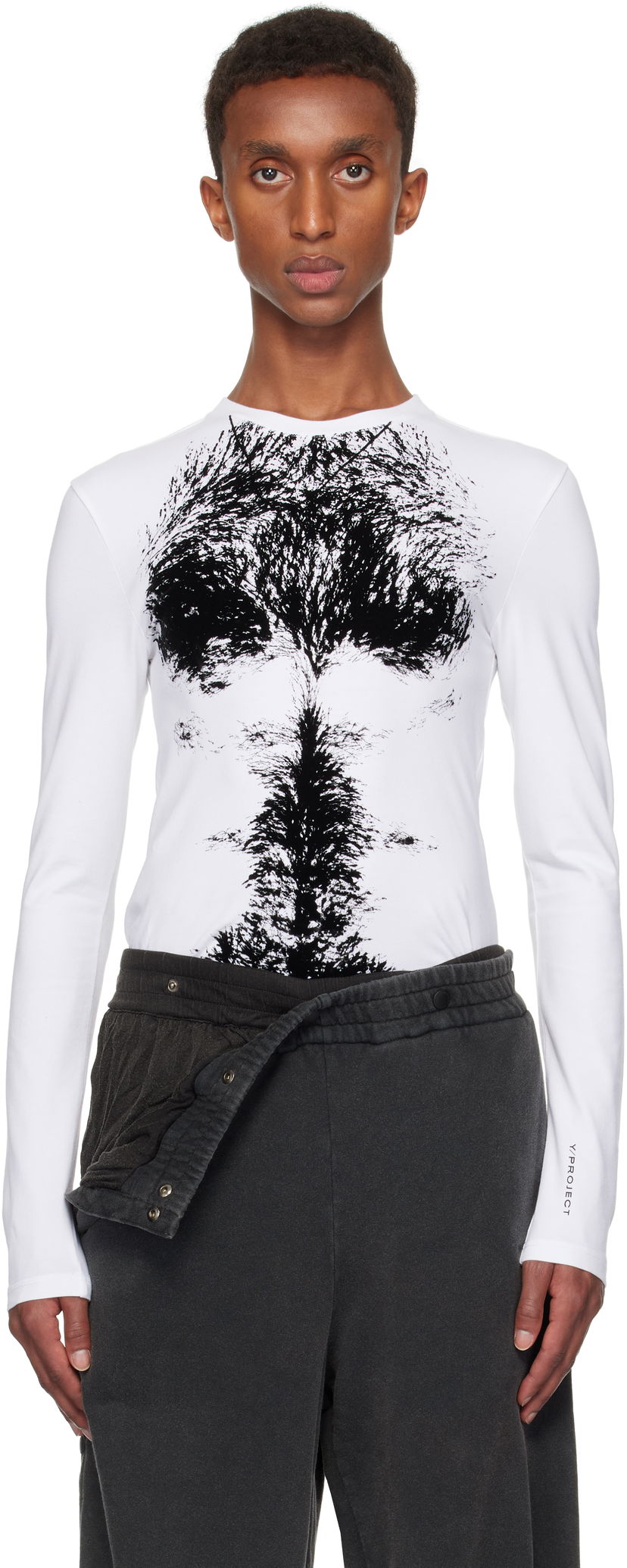 T-shirt Y/PROJECT Long Sleeve T-shirt Chest Print Hvid | 204TO007