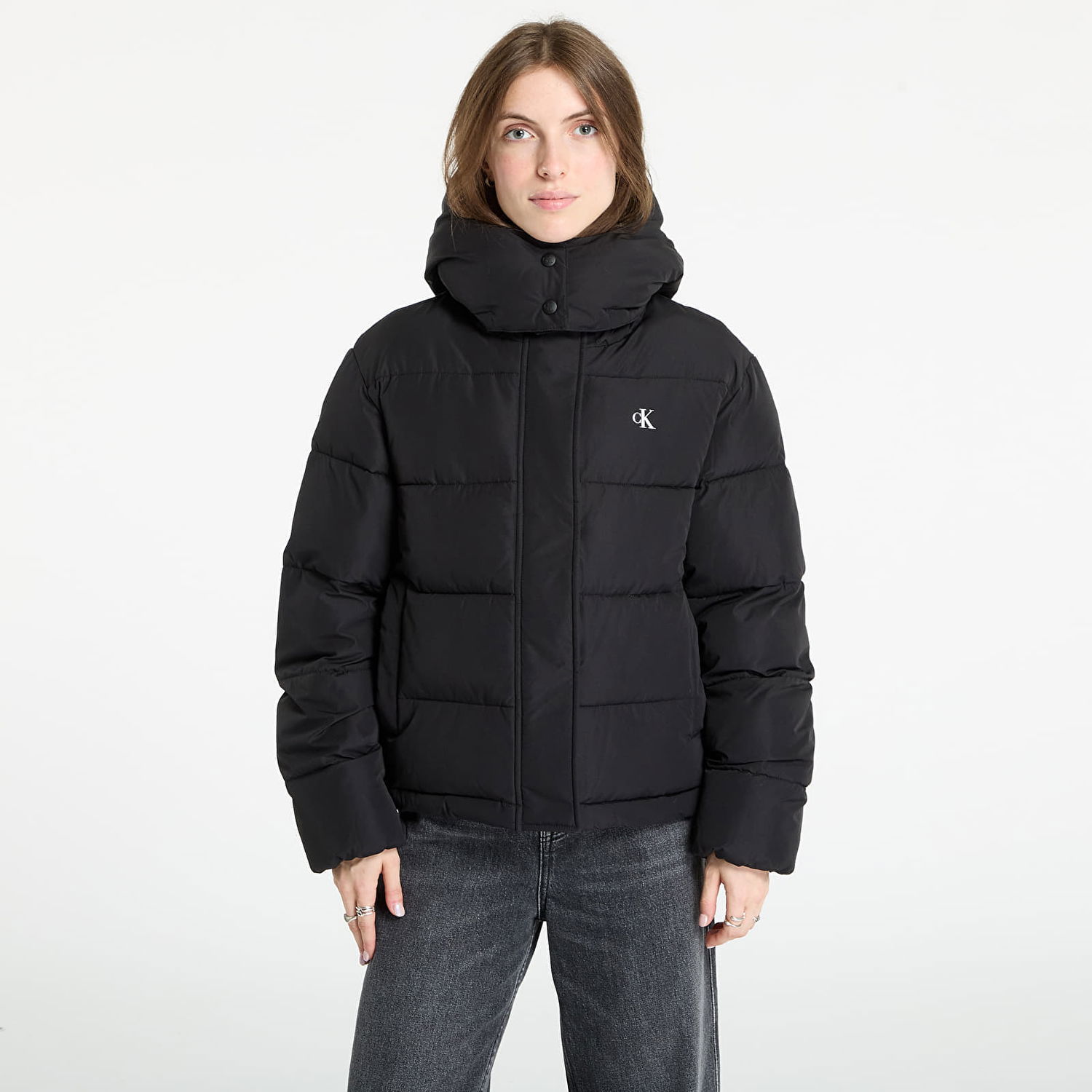 Puffer jakke CALVIN KLEIN Calvin Klein Jeans Matte Monologo Short Puffer Jacket Sort | LV047D513G UB1, 0