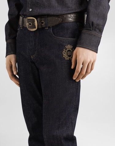 Jeans Dolce & Gabbana Slim-Fit Stretch Cotton Jeans With Patch Blå | GY07CZG8ME9S9001, 3